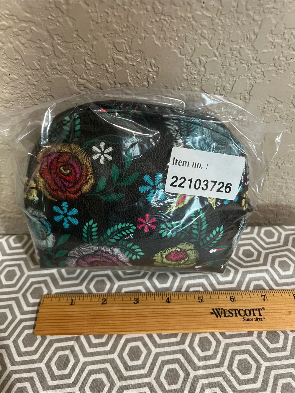 Justin Boots Black Floral Embroidered Cosmetic Wristlet